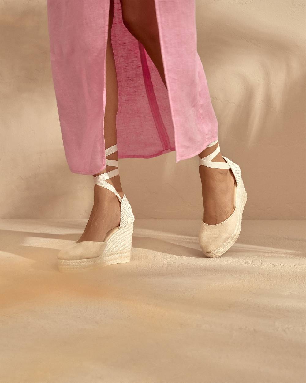 Manebí Soft Suede Wedge Espadrilles - Hamptons Champagne Beige Nuova