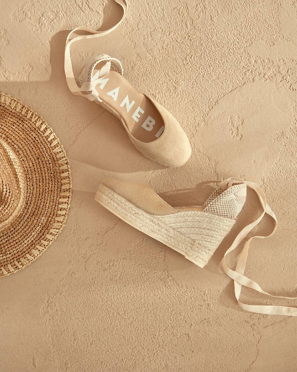 Manebí Soft Suede Wedge Espadrilles - Hamptons Champagne Beige Nuova