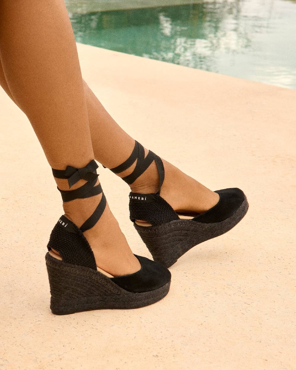 Manebí Soft Suede Wedge Espadrilles - Hamptons Black On Tone 2025