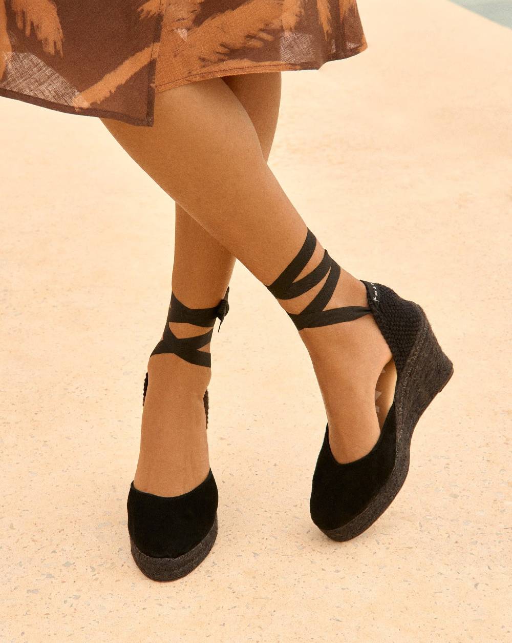 Manebí Soft Suede Wedge Espadrilles - Hamptons Black On Tone 2025