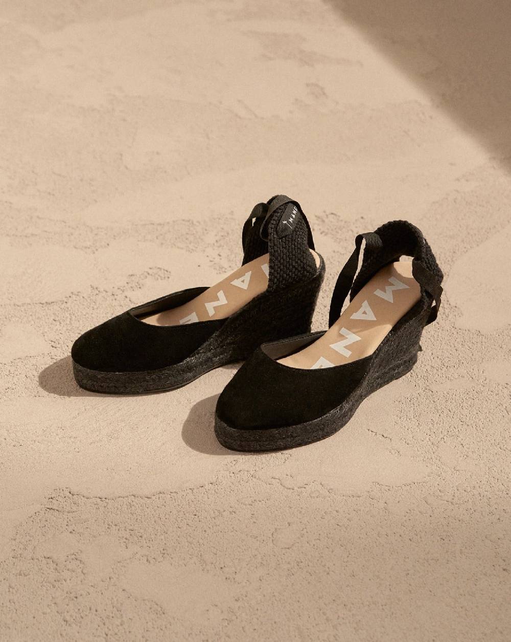 Manebí Soft Suede Wedge Espadrilles - Hamptons Black On Tone 2025
