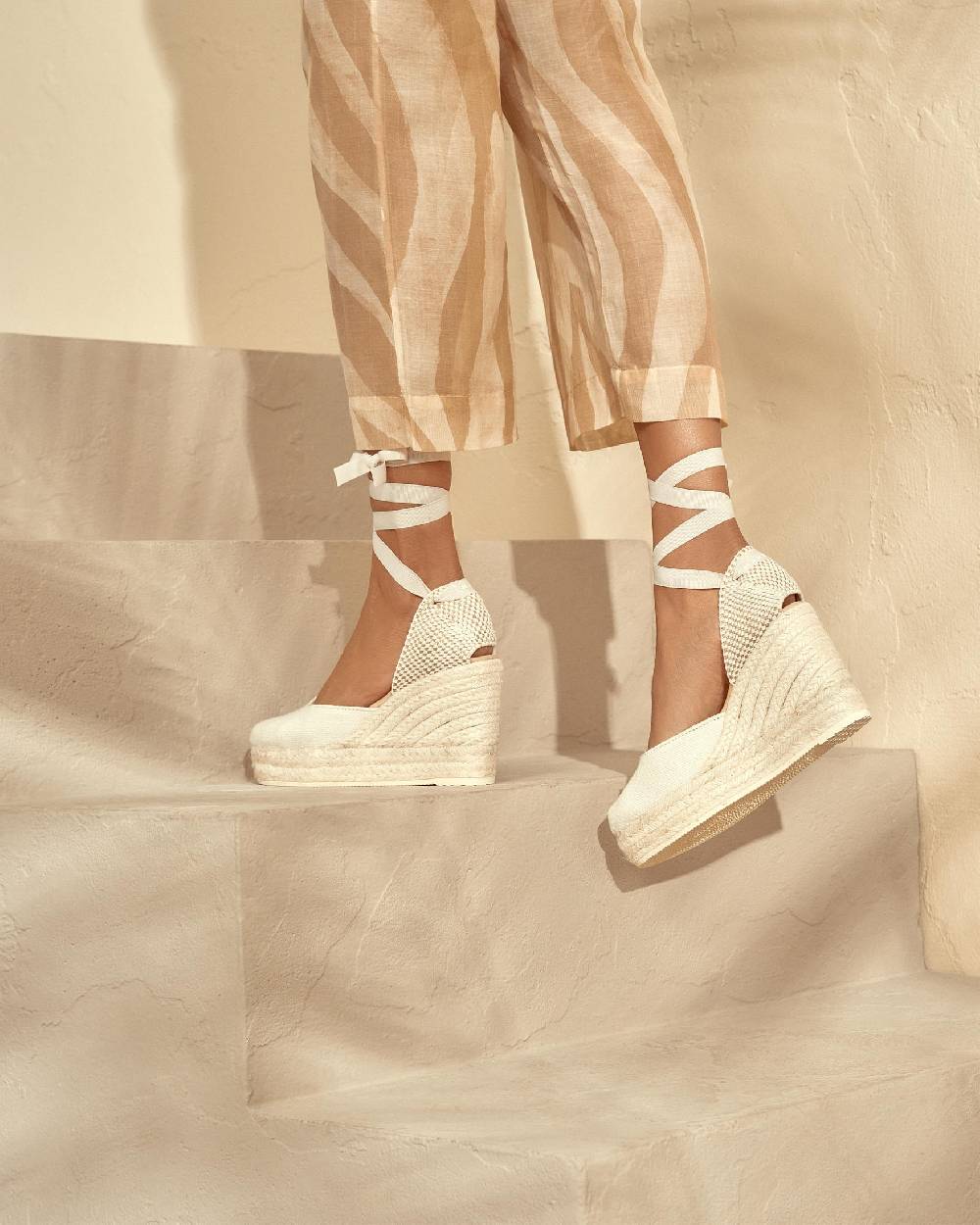 Manebí Organic Hemp Wedge Espadrilles - La Havana White Italia