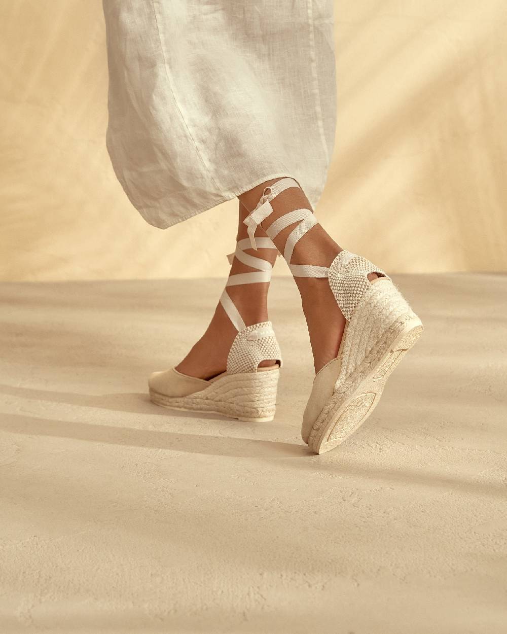 Manebí Soft Suede Low Wedge Espadrilles - Hamptons Champagne Beige 2025