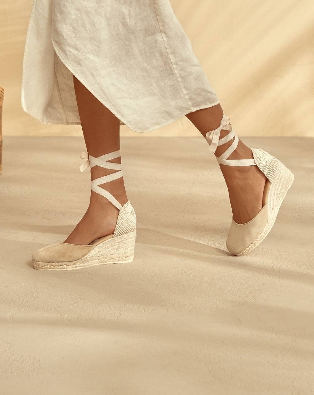 Manebí Soft Suede Low Wedge Espadrilles - Hamptons Champagne Beige 2025