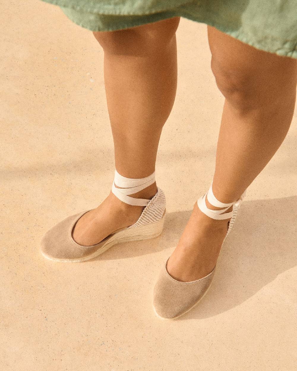Manebí Soft Suede Low Wedge Espadrilles - Hamptons Vintage Taupe In Linea