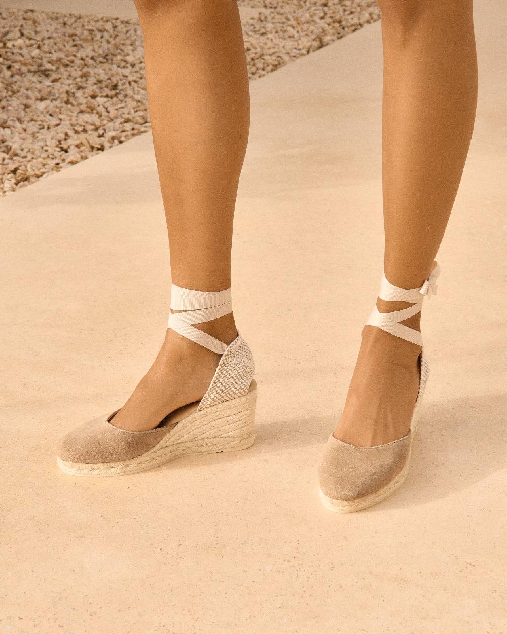Manebí Soft Suede Low Wedge Espadrilles - Hamptons Vintage Taupe In Linea