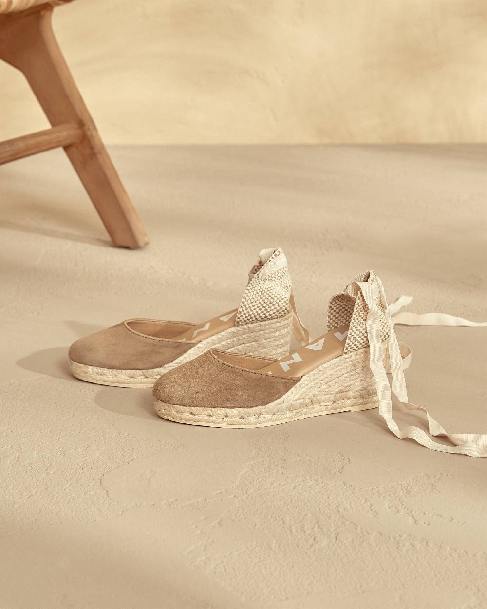 Manebí Soft Suede Low Wedge Espadrilles - Hamptons Vintage Taupe In Linea