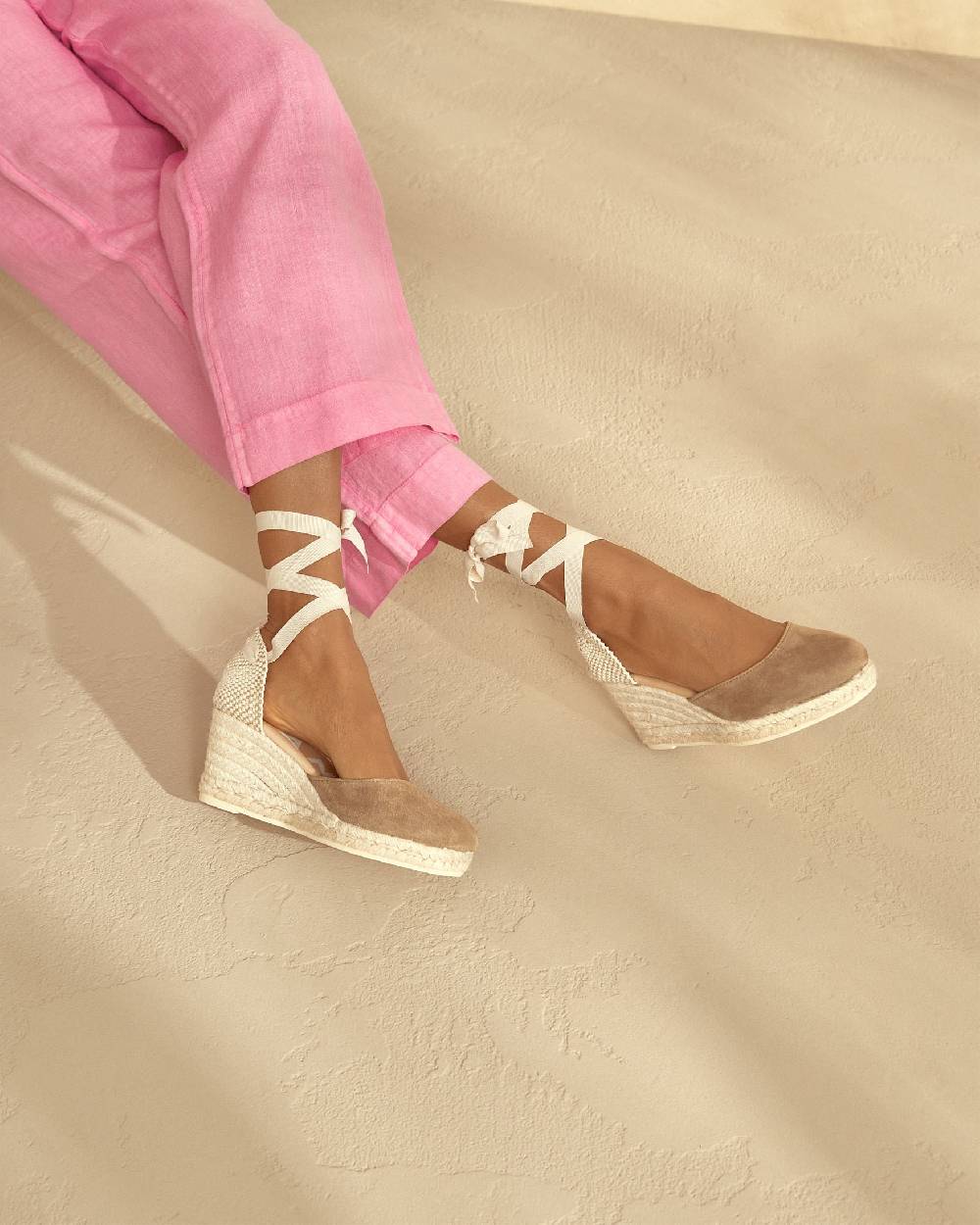 Manebí Soft Suede Low Wedge Espadrilles - Hamptons Vintage Taupe In Linea