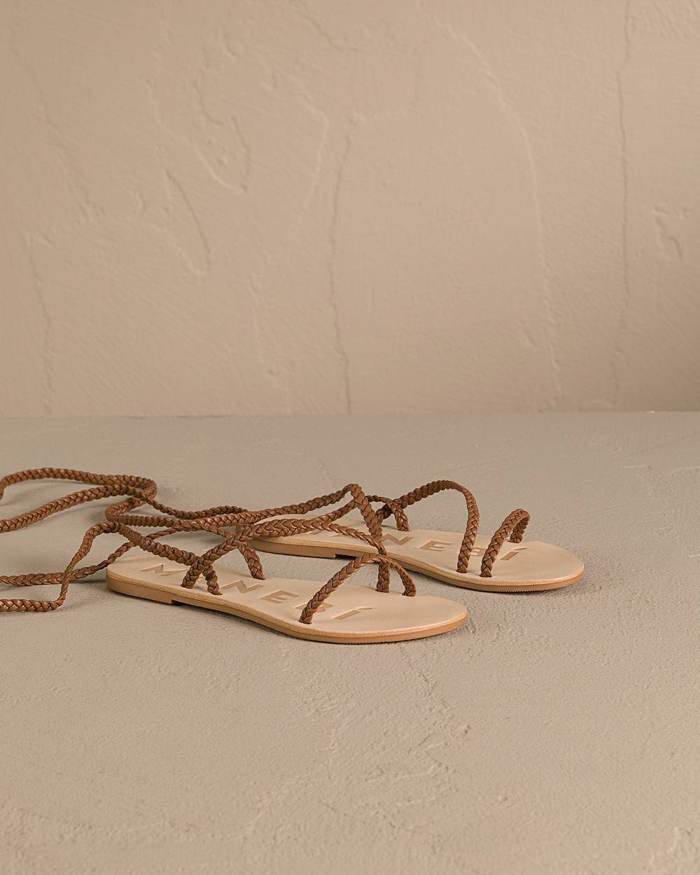 Manebí Leather Tie-Up Multi Braided Bands Sandals - Tan Prezzo di fabbrica