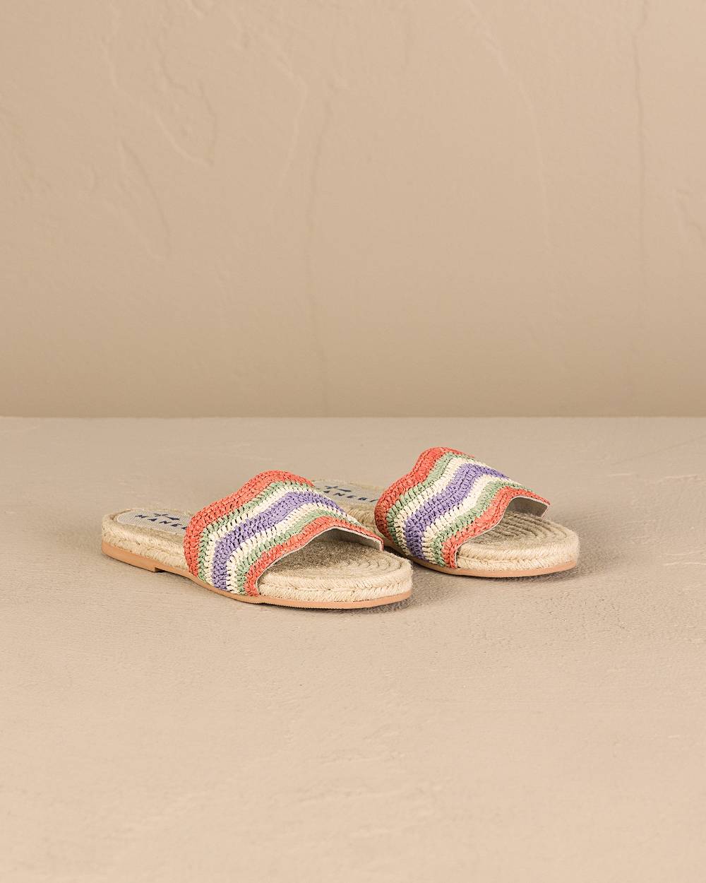Manebí Raffia Crochet Jute Sandals - Yucatán Sage And Orange Rust Stripes Shopping online