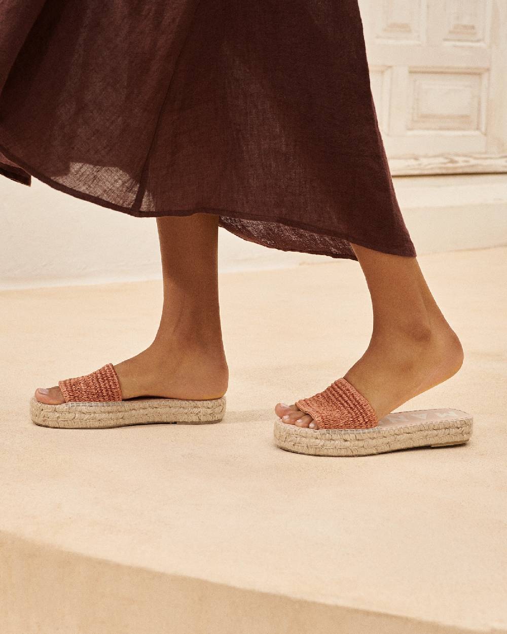 Manebí Raffia Stripes Double Sole Slides - Yucatán Orange Rust Black Friday