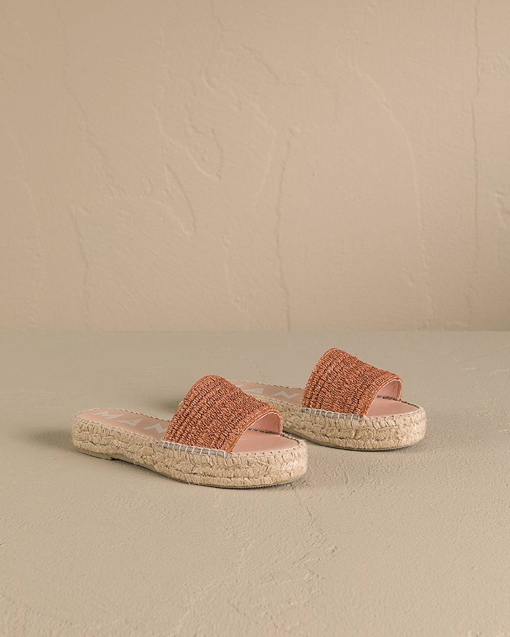 Manebí Raffia Stripes Double Sole Slides - Yucatán Orange Rust Black Friday