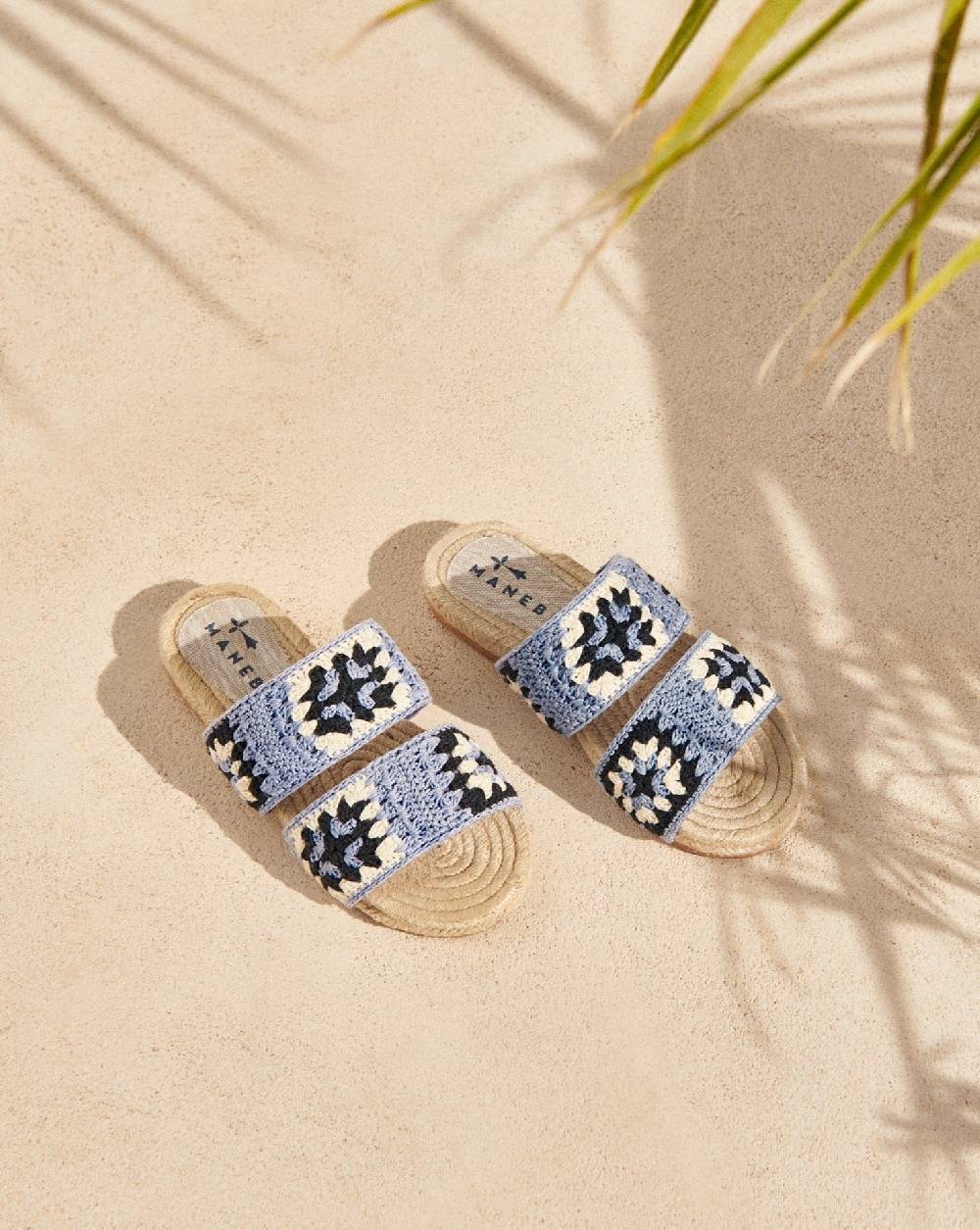 Manebí Cotton Crochet Two Bands|Jute Sandals - Indigo \u0026 Navy Blue Offerta Pasqua