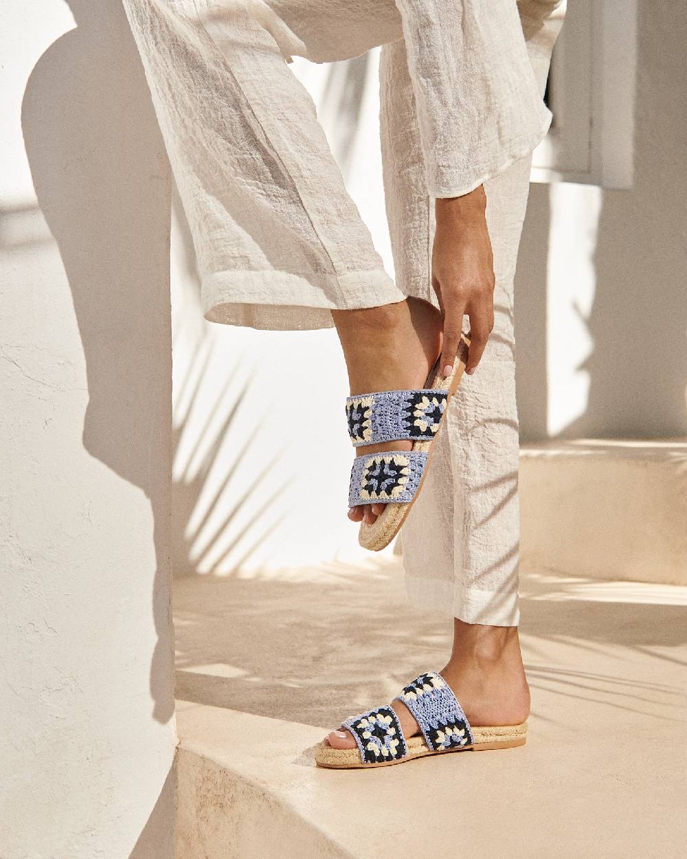 Manebí Cotton Crochet Two Bands|Jute Sandals - Indigo \u0026 Navy Blue Offerta Pasqua
