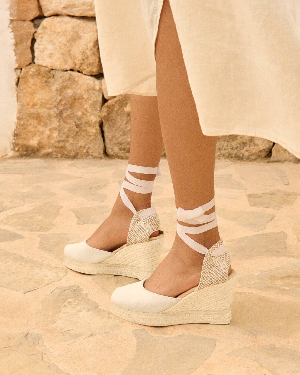 Manebí Soft Suede Wedge Espadrilles - Love White Bestseller