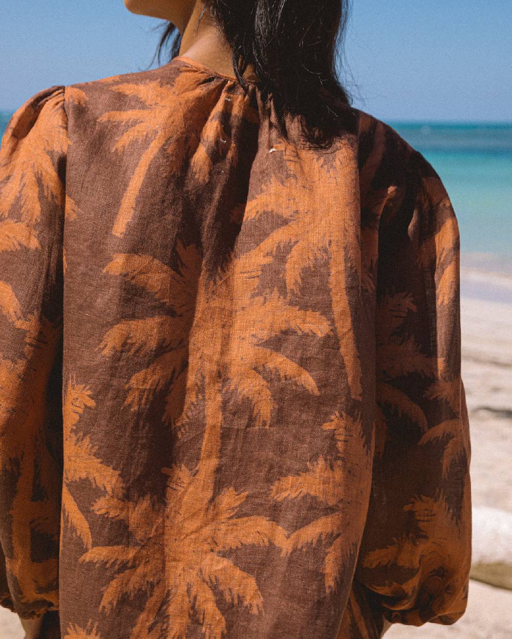 Manebí Printed Linen Cancun Shirt - Cocoa \u0026 Orange Rust Maxi Palm Sostegno trimestrale