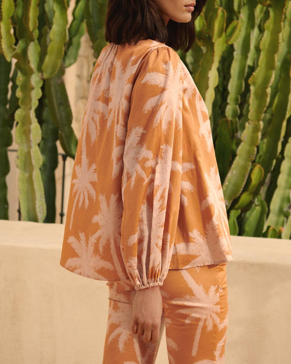 Manebí Printed Cotton Cancun Shirt - Sunbaked \u0026 Cream Pink Maxi Palm Fino al 55% di sconto