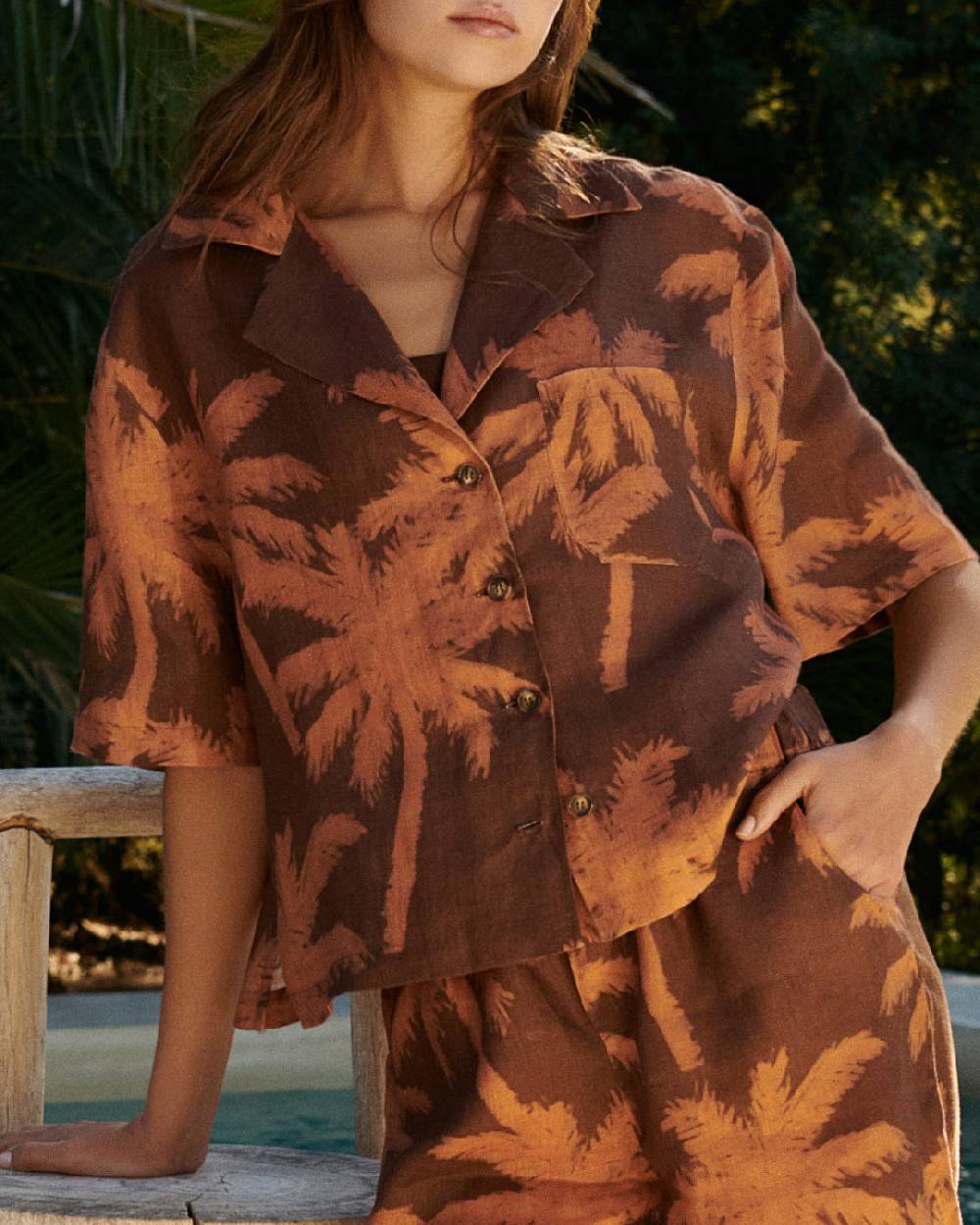 Manebí Printed Linen Cumana Shirt - Cocoa And Orange Rust Maxi Palm Discount Store per i nuovi prodotti