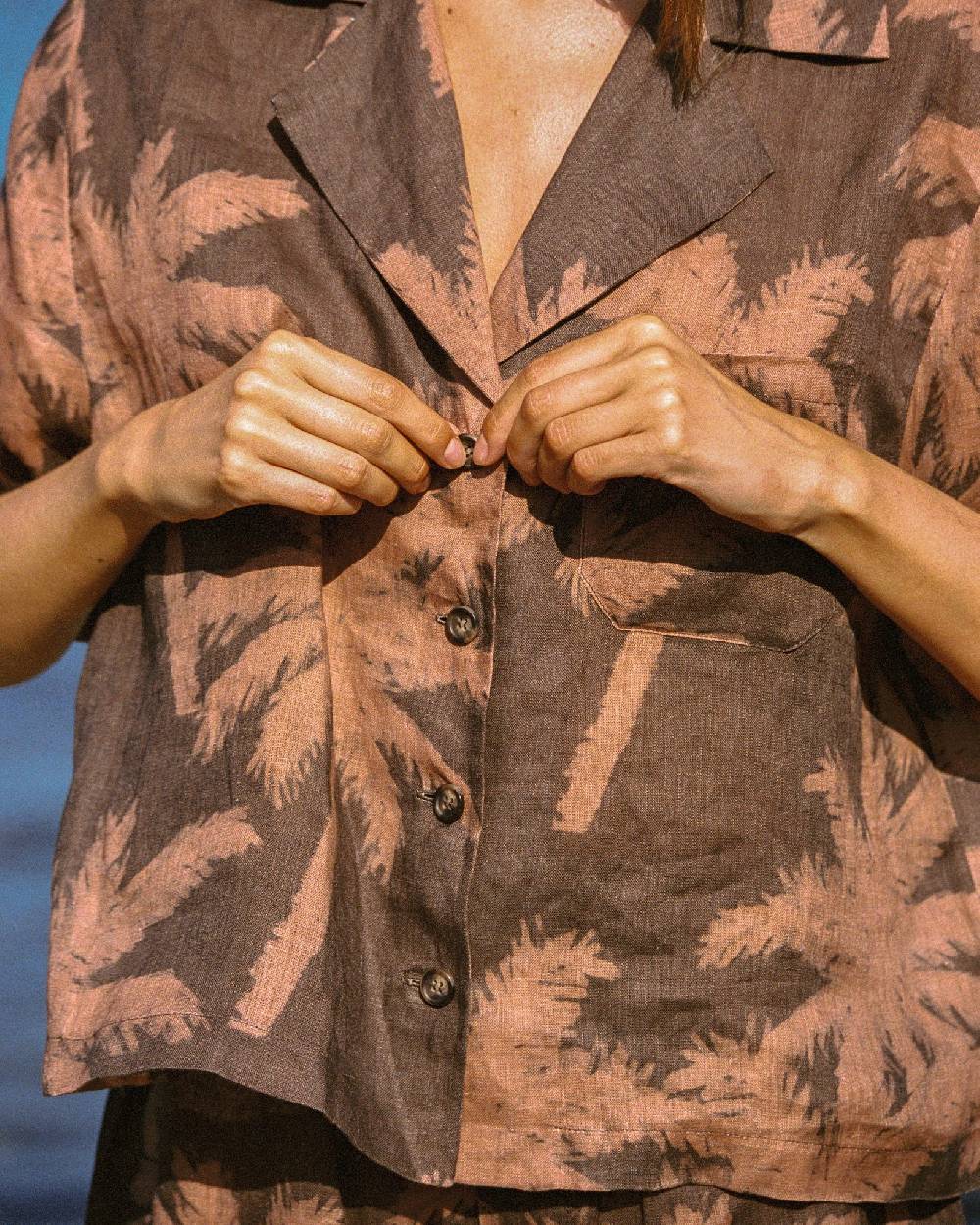 Manebí Printed Linen Cumana Shirt - Cocoa And Orange Rust Maxi Palm Discount Store per i nuovi prodotti