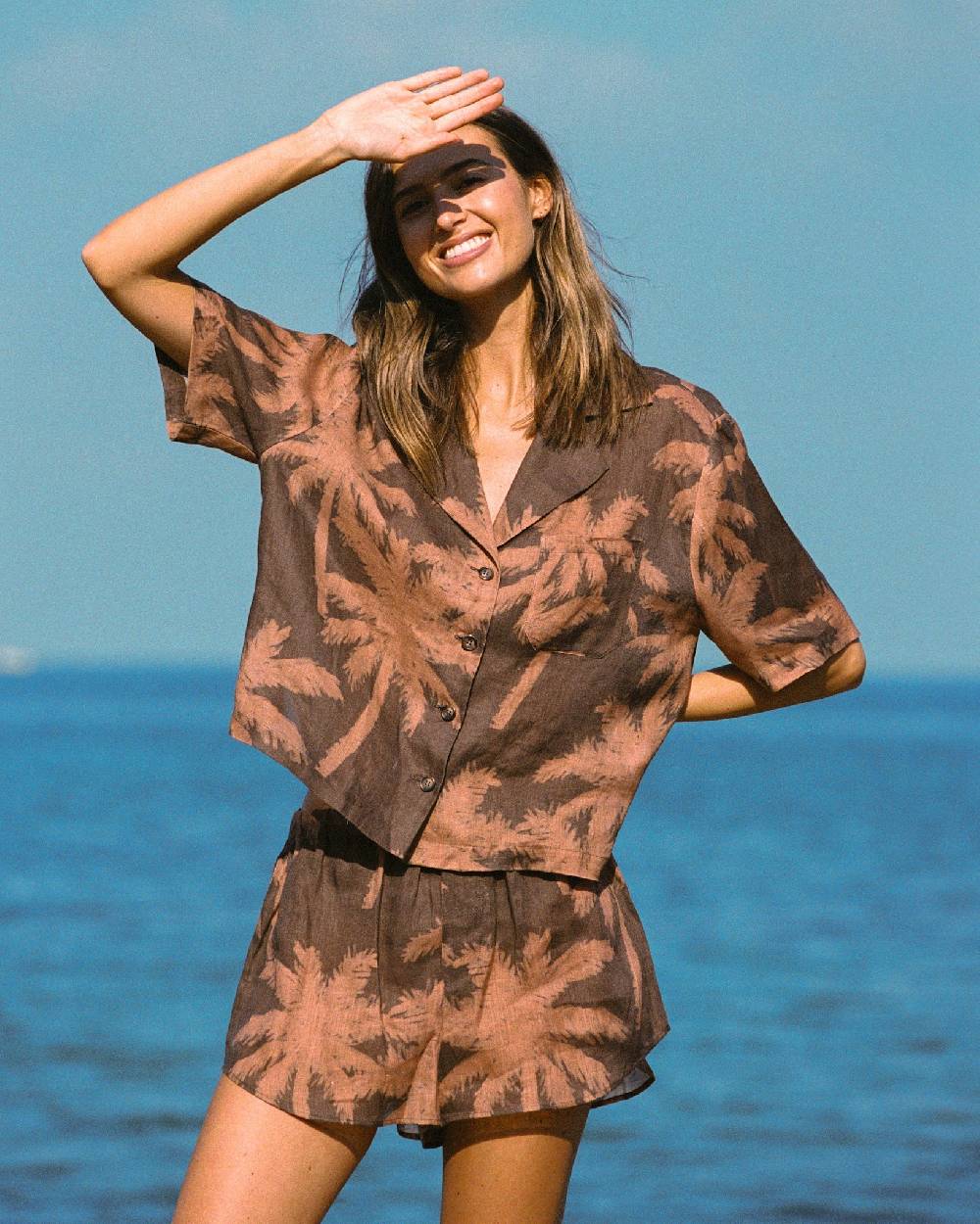 Manebí Printed Linen Cumana Shirt - Cocoa And Orange Rust Maxi Palm Discount Store per i nuovi prodotti