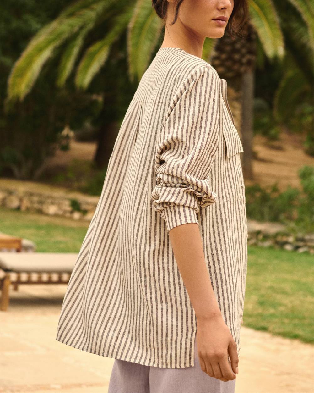 Manebí Valparaiso Shirt - Viscose Blend Off White \u0026 Cocoa Stripes Solo un giorno rimasto