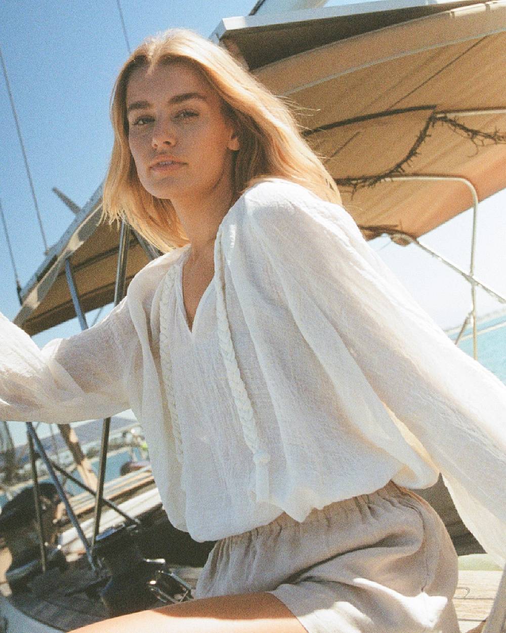 Manebí Linen Gauze Mykonos Shirt - Hand Braided Cord White 50% di sconto con spedizione gratuita