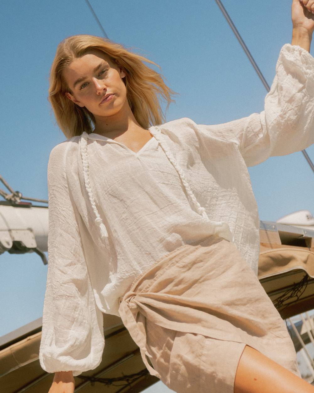 Manebí Linen Gauze Mykonos Shirt - Hand Braided Cord White 50% di sconto con spedizione gratuita