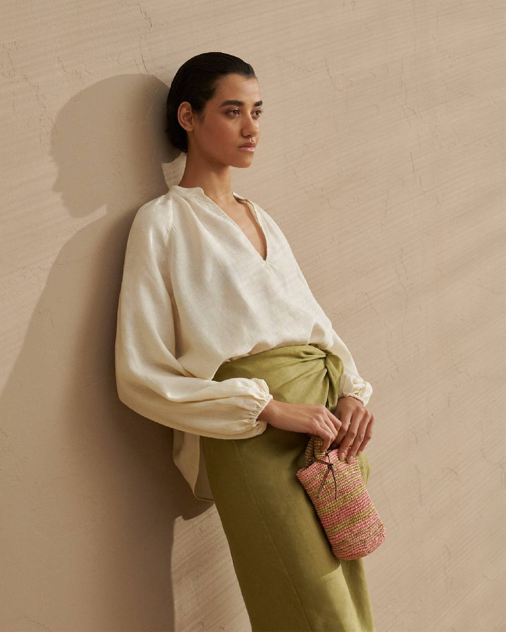Manebí Linen Milos Shirt - Puffed Sleeves Eggnog Trasporto libero internazionale