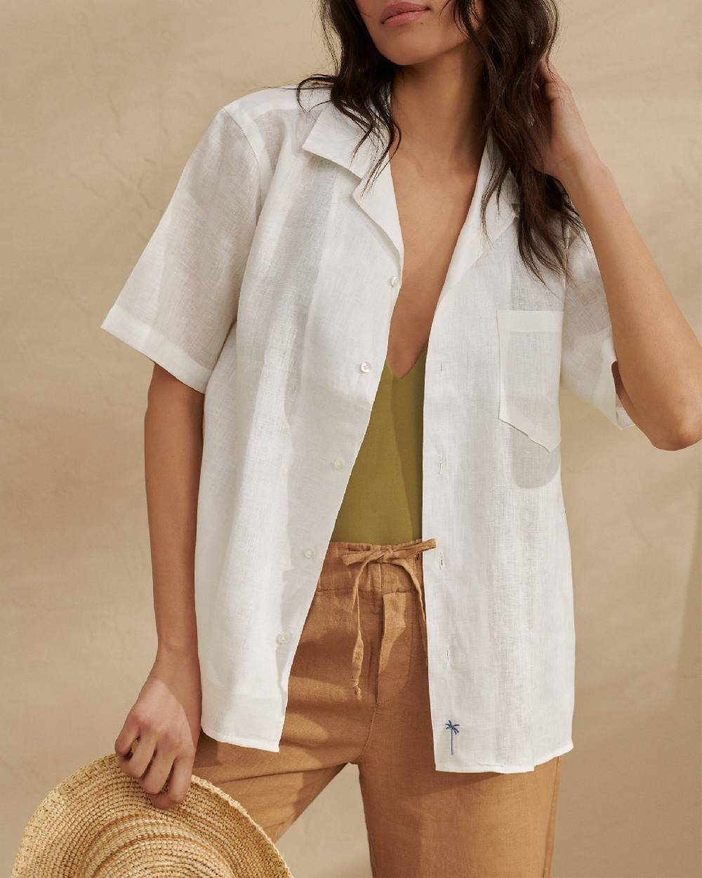 Manebí Bowling Linen Shirt - Havana White