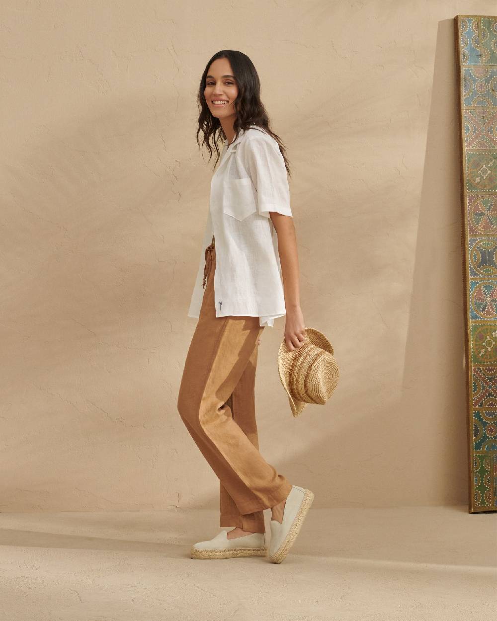 Manebí Bowling Linen Shirt - Havana White Esporta salva