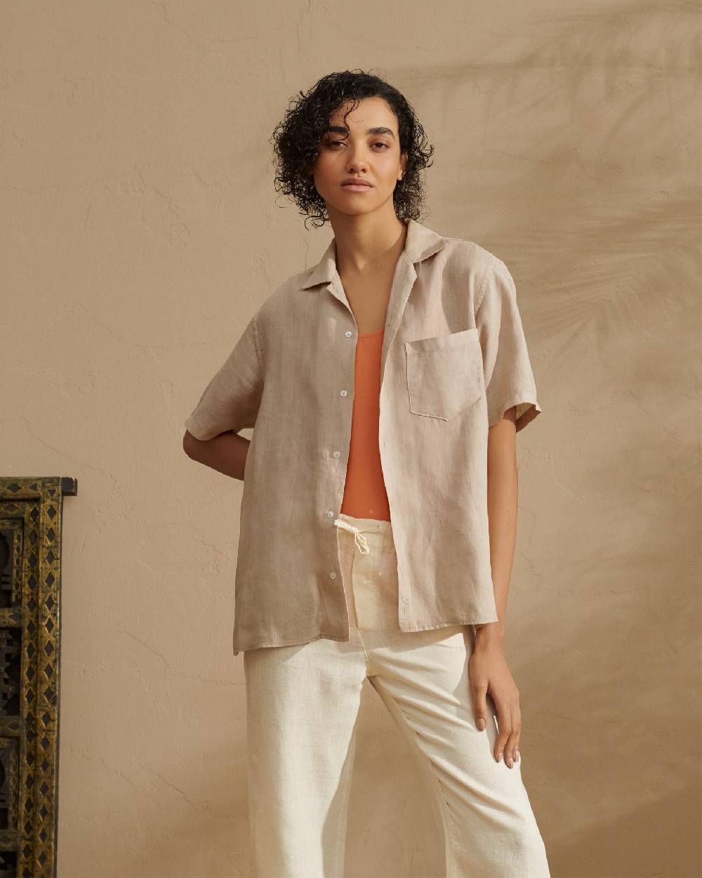 Manebí Washed Linen Havana|Camp-Collar Shirt - Sand Black Friday Prezzi
