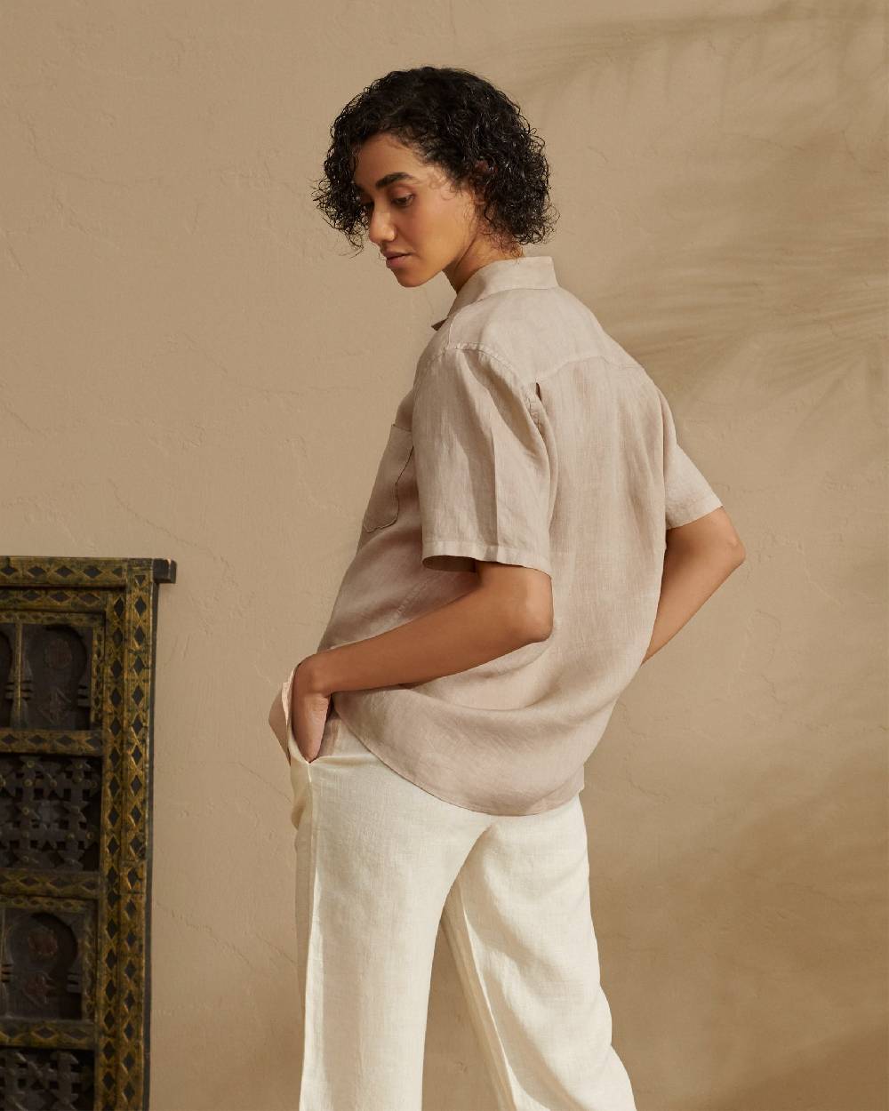 Manebí Washed Linen Havana|Camp-Collar Shirt - Sand Black Friday Prezzi