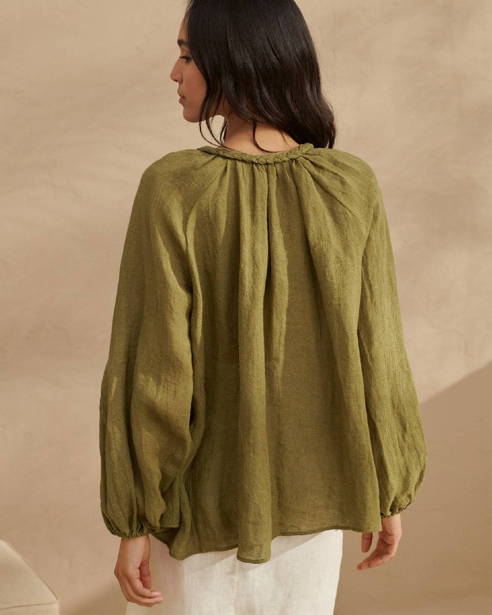 Manebí Linen Gauze Mykonos Shirt - Hand Braided Cord Kaki Green 50% di sconto per tempo limitato
