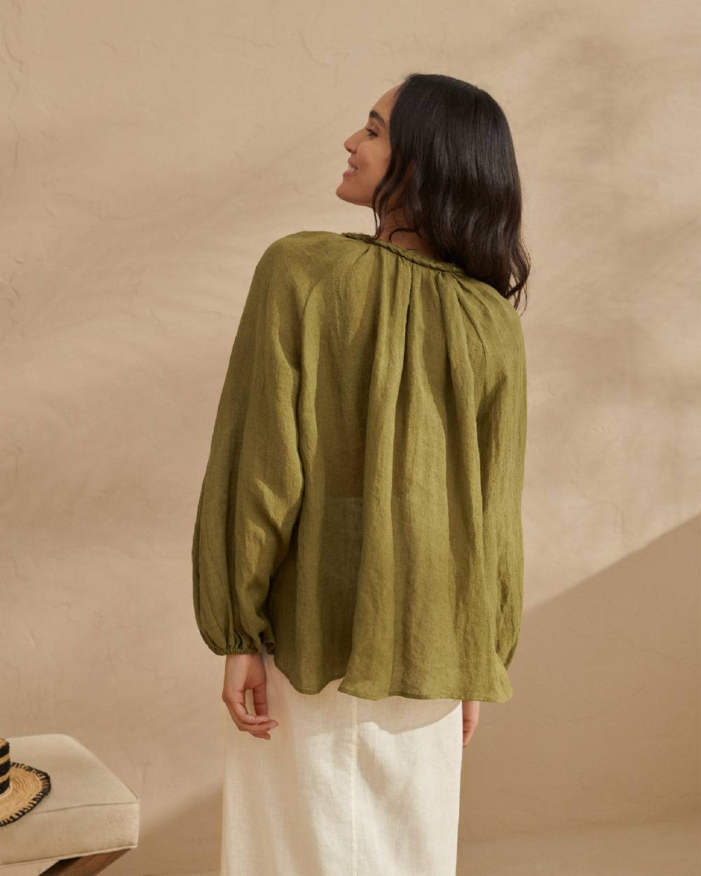 Manebí Linen Gauze Mykonos Shirt - Hand Braided Cord Kaki Green 50% di sconto per tempo limitato