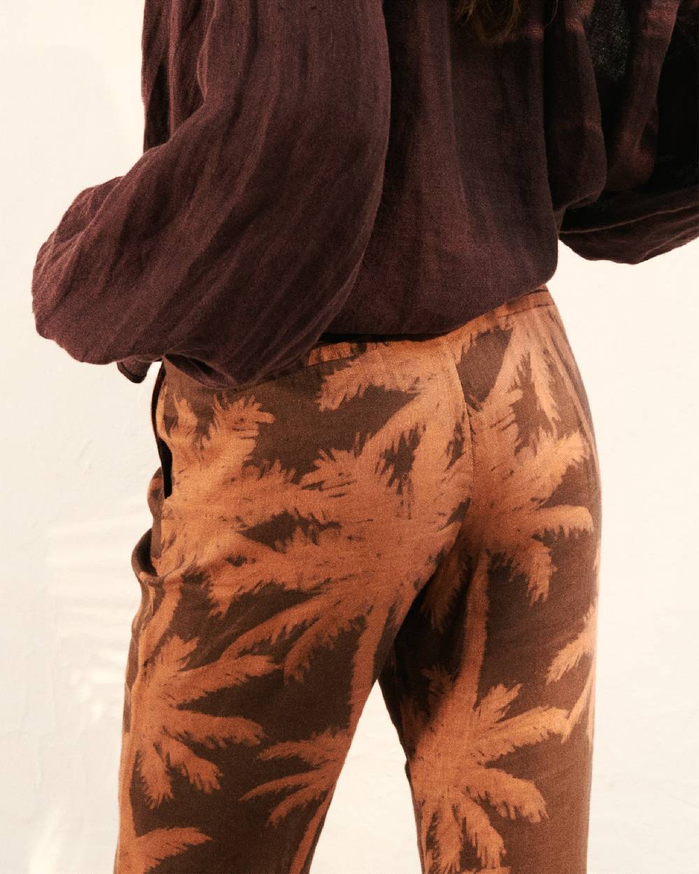 Manebí Printed Linen|Salamanca Trousers - Cocoa \u0026 Orange Rust Maxi Palm Sconti questo mese