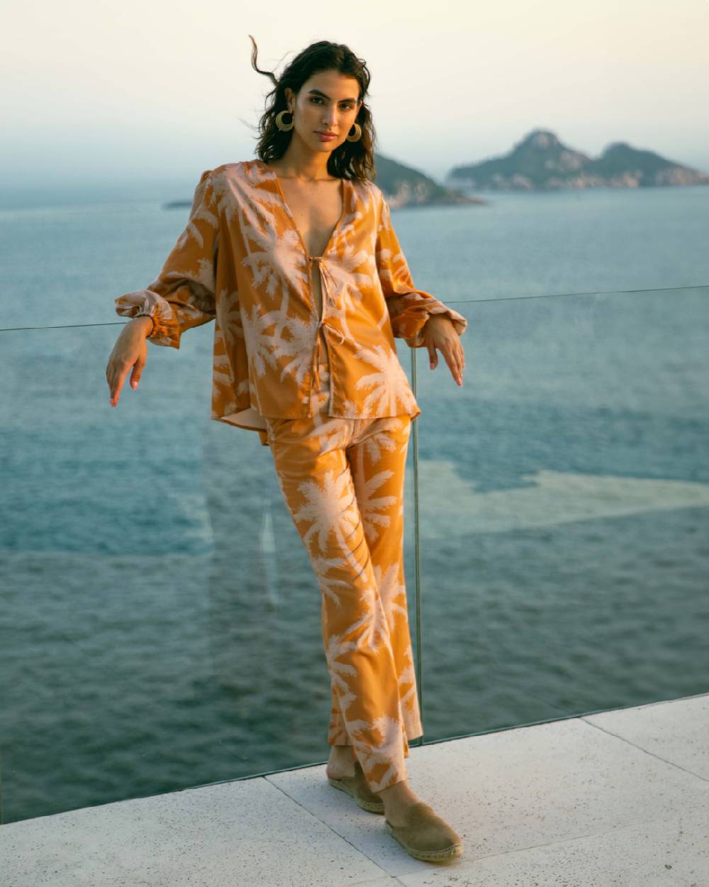 Manebí Printed Cotton|Salamanca Trousers - Sunbaked \u0026 Cream Pink Maxi Palm 2025