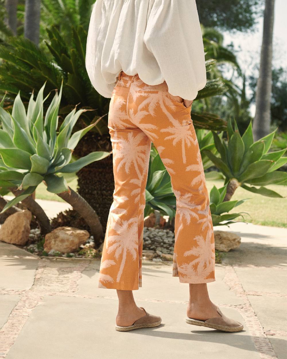 Manebí Printed Cotton|Salamanca Trousers - Sunbaked \u0026 Cream Pink Maxi Palm 2025