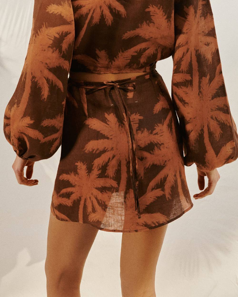 Manebí Printed Linen Posadas Skirt - Cocoa And Orange Rust Maxi Palm Promozione