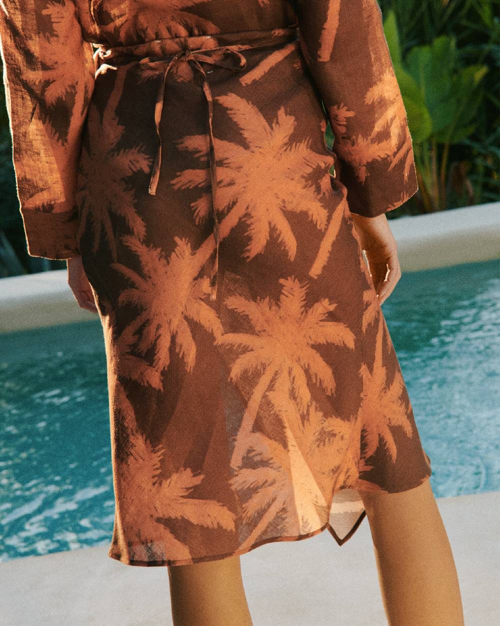 Manebí Printed Linen Merida Skirt - Cocoa \u0026 Orange Rust Maxi Palm Spedizione Gratuita
