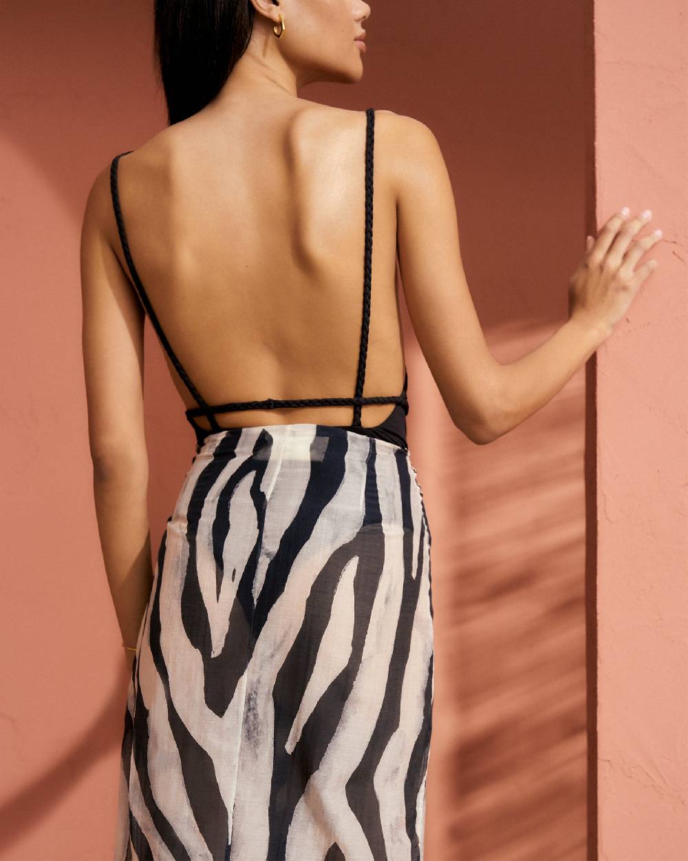 Manebí Printed Cotton Silk Voile|Lencois Skirt - Wraparound Design with Knot Black Off White Maxi Zebra Consegna Veloce