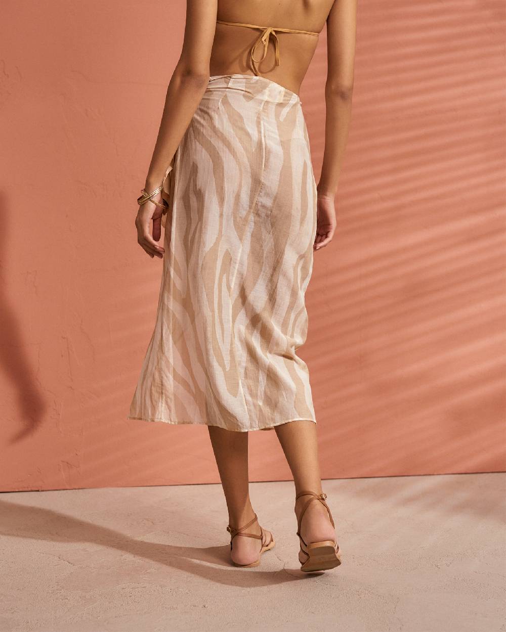 Manebí Printed Cotton Silk Voile|Lecois Skirt - Wraparound Design with Knot Black Off White Maxi Zebra Shopping Online