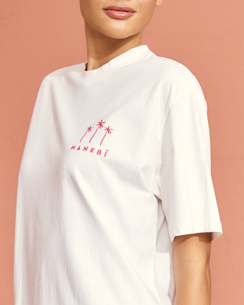Manebí Jersey L. A. T-Shirt - Embroidered Off White \u0026 Pink Palms Logo Embroidery Affare Del Giorno