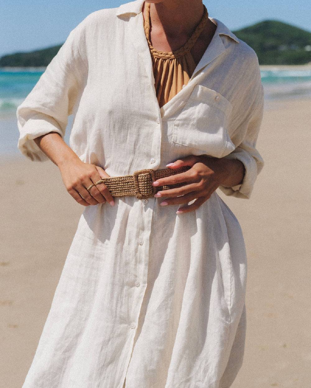 Manebí Linen Portofino Dress - Chemisier Dress Eggnog