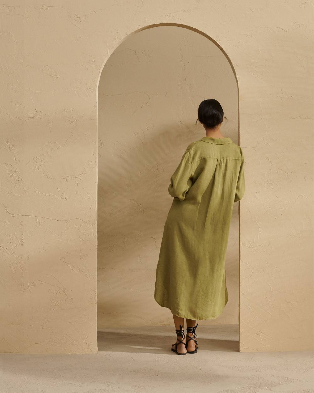 Manebí Linen Portofino Dress - Chemisier Style Kaki Green Online
