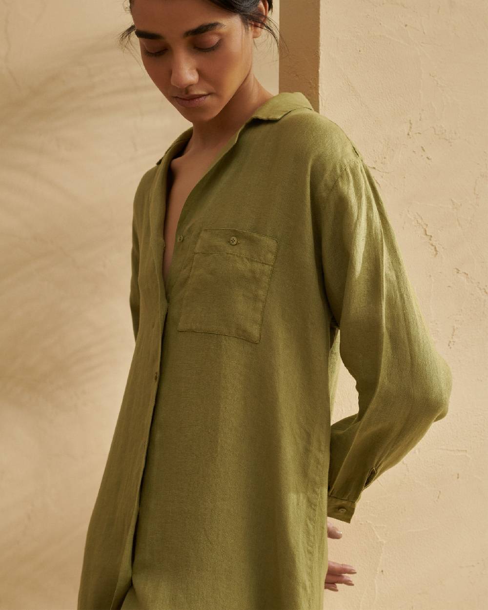 Manebí Linen Portofino Dress - Chemisier Style Kaki Green Online