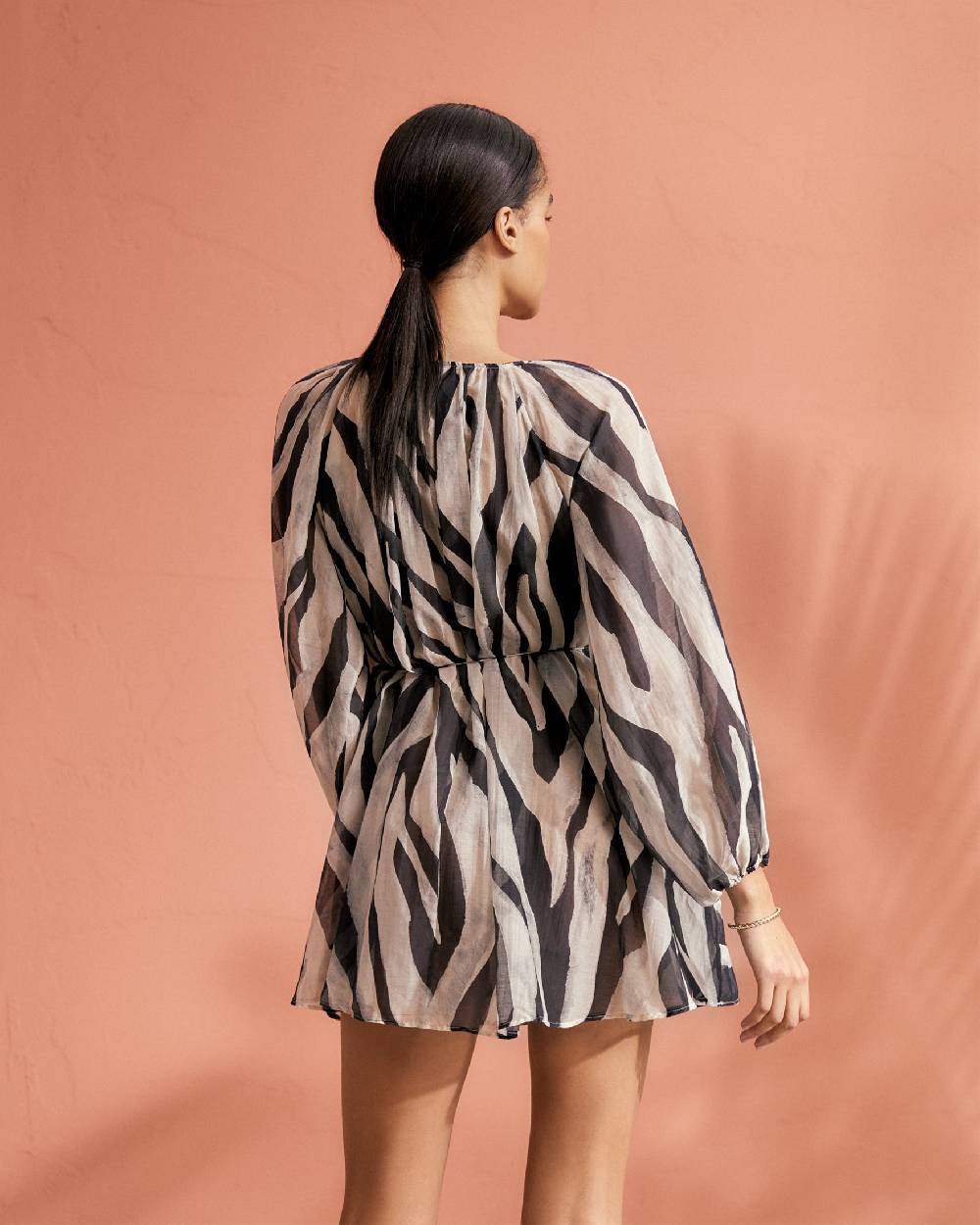 Manebí Printed Cotton Silk Voile|Minorca Dress - Slim Waist Tie Belt Black Off White Maxi Zebra Offerte