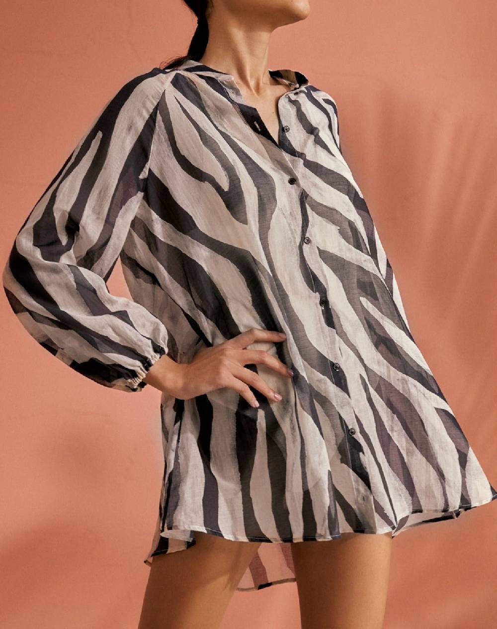 Manebí Printed Cotton Silk Voile|Ibiza Dress - Hand Braided Cord Black Off White Maxi Zebra