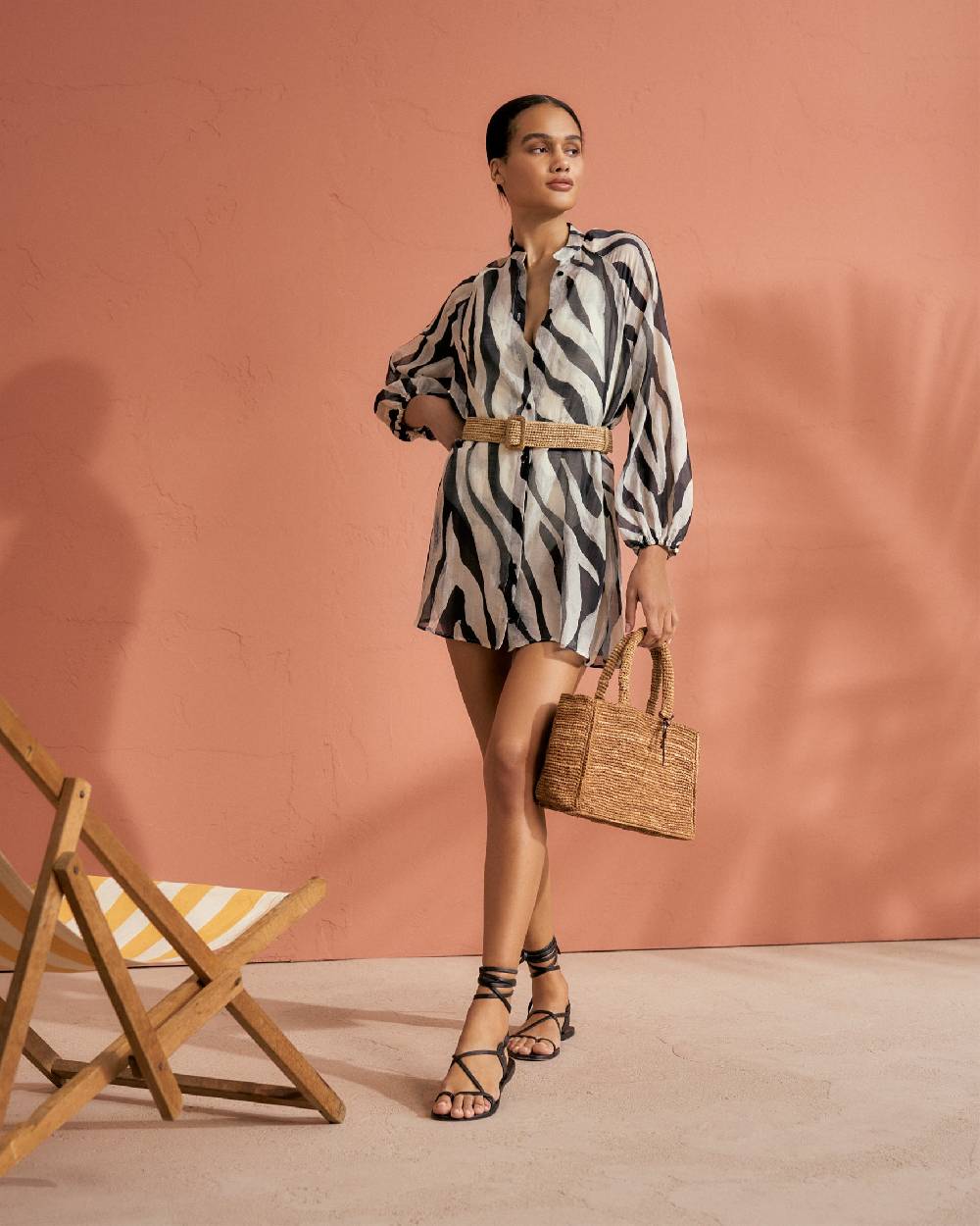 Manebí Printed Cotton Silk Voile|Ibiza Dress - Hand Braided Cord Black Off White Maxi Zebra Hotsell