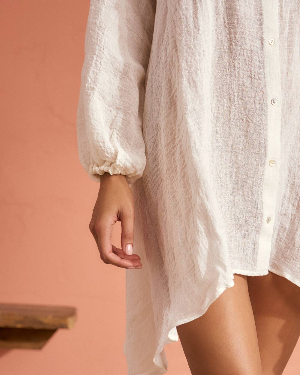 Manebí Linen Gauze Ibiza Dress - Hand Braided Cord White Vendita Calda