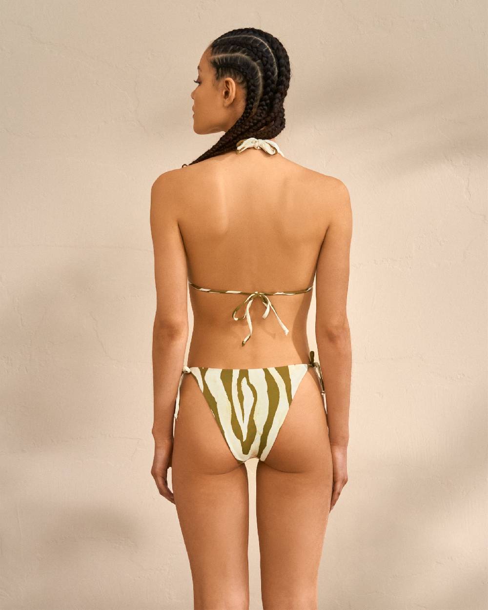 Manebí Knot Triangle Bikini - Soft Touch Kaki Green Ivory Zebra Prezzo di fabbrica